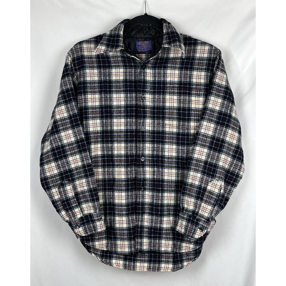 Vintage Pendleton Lodge Shirt Small Blue 100% Plaid Virgin Wool USA 70s Washable